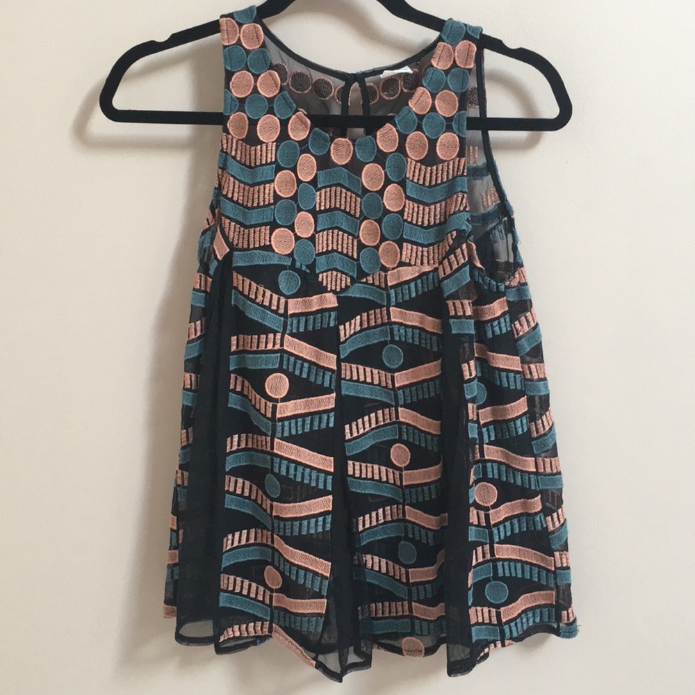 Anthropologie sleeveless top with sheer inserts